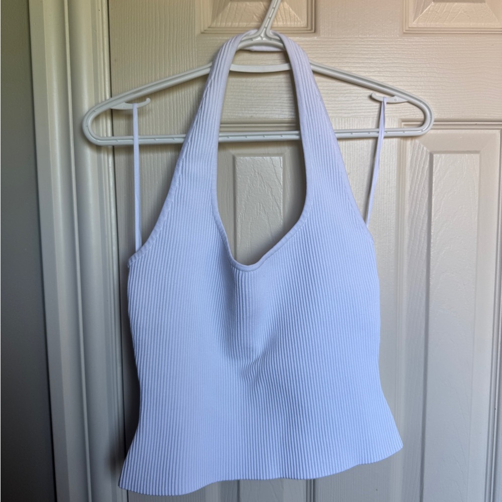 White Ribbed Halter Top